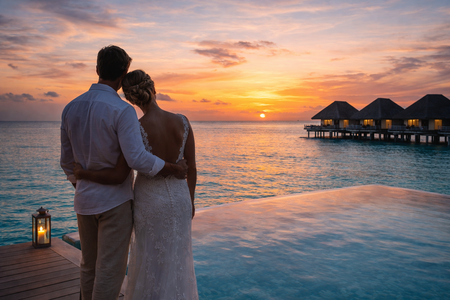 Coppia al tramonto durante un viaggio di nozze